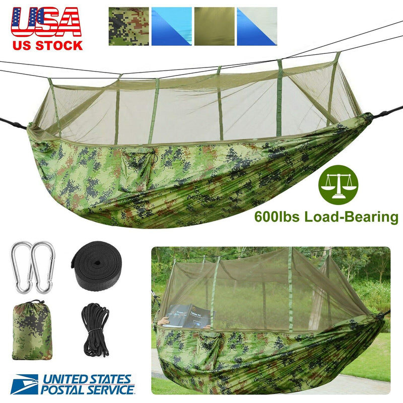 600lbs Double Person Camping Hammock Tent with Mosquito Net Hanging Bed Portable - Plugsus Home Furniture