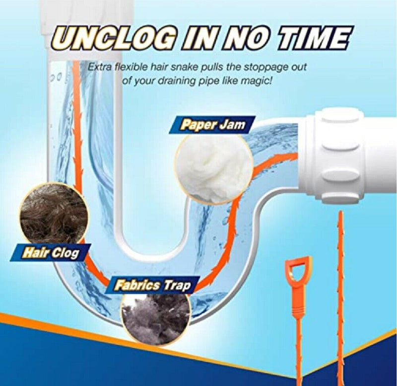 Sink Drain Snake Hair Clog Remover Tool 2 Pack 20 Flexible Plastic Shower  Tub