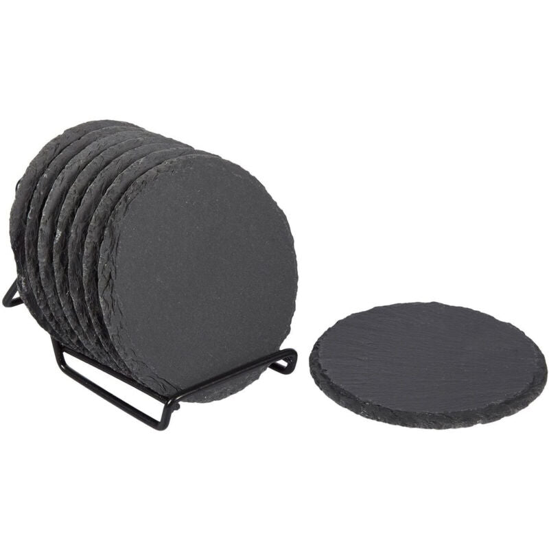 8 Pack Slate Drink Coasters with Holder for Coffee Table, Bar, Kitchen (3.8 In) - Plugsus Home Furniture