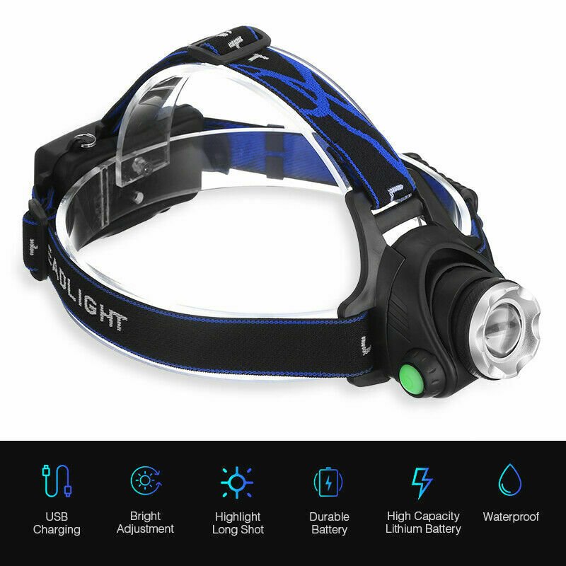 990000LM LED Headlamp Rechargeable Headlight Zoomable Head Torch Lamp Flashlight - Plugsus Home Furniture