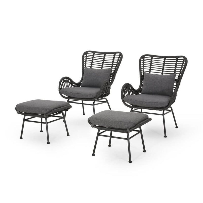 Accent Chair Modern Boho Wicker Chair & Ottoman ( Set Of 2 ) - Plugsus Home Furniture