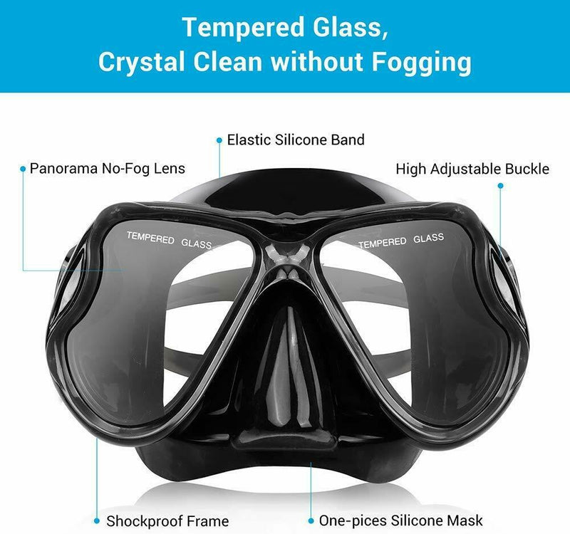 Adult Tempered Glass Diving Set Scuba Anti-Fog Goggles and Snorkeling Mask Tube - Plugsus Home Furniture