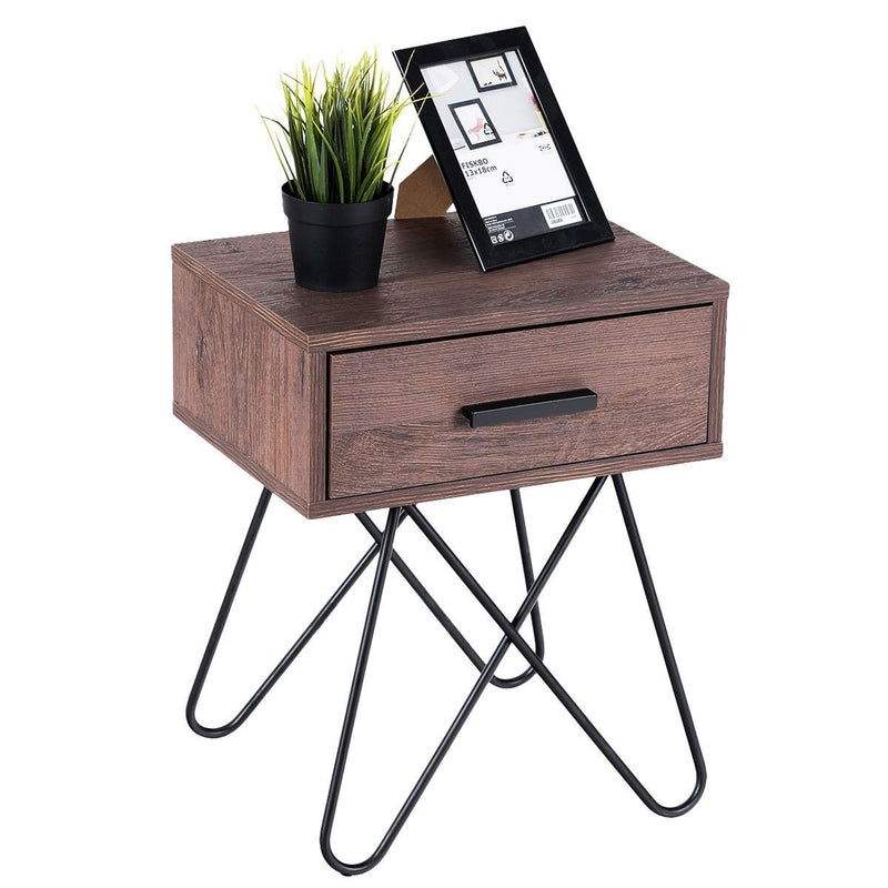 Anmas Nightstand End Side Table With Steel Legs - Plugsusa