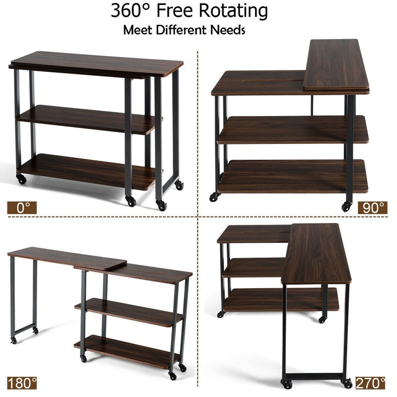 Anmas Sofa Side Table Office Desk with Storage Shelves & Wheels 360° Rotating - Plugsusa