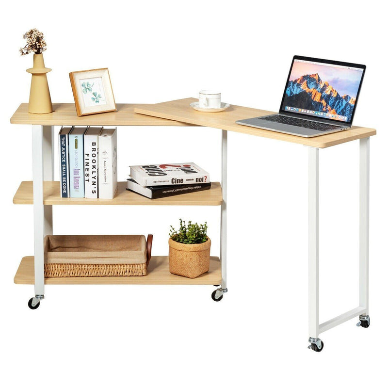 Anmas Sofa Side Table Office Desk with Storage Shelves & Wheels 360° Rotating - Plugsus Home Furniture