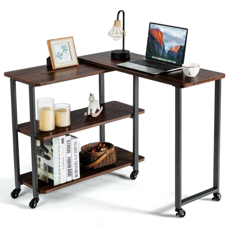 Anmas Sofa Side Table Office Desk with Storage Shelves & Wheels 360° Rotating - Plugsusa