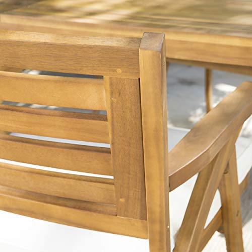 Ava's Acacia Wood Patio Dining Set - 7-Piece in Teak Finish with Rustic Meta - Plugsus Home Furniture