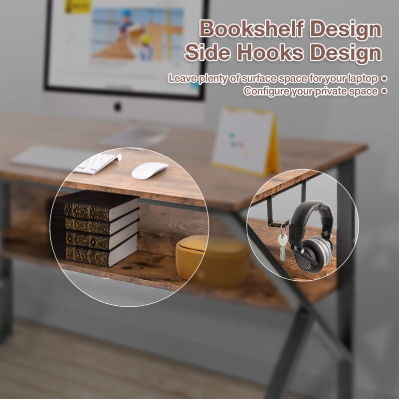 B Design Computer Desk with Bookshelf - Plugsus Home Furniture