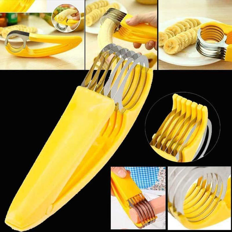 Banana Slicer Fruit Knife Kitchen Gadget Bar Tools Veggie Cutter Stainless Steel - Plugsus Home Furniture