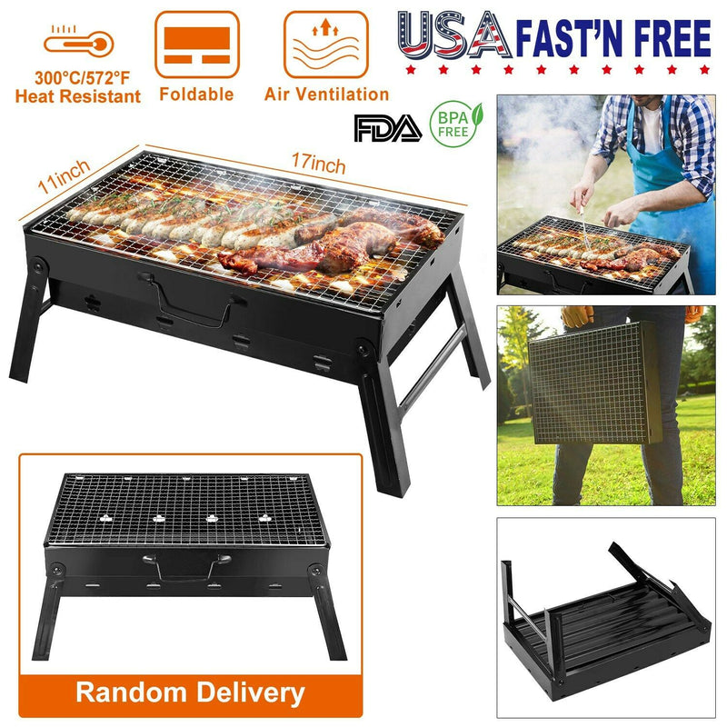 BBQ Barbecue Grill Large Folding Portable Charcoal Stove Camping Garden Barbecue - Plugsus Home Furniture