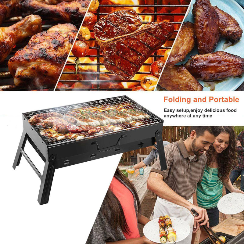 BBQ Barbecue Grill Large Folding Portable Charcoal Stove Camping Garden Barbecue - Plugsus Home Furniture