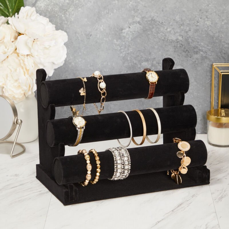 Bracelet Display Stand Watch Holders Jewelry Bangle Rack, Three Tier Velvet - Plugsus Home Furniture