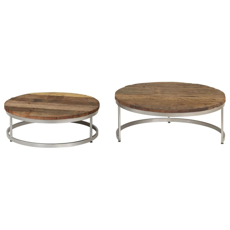 Coffee Table Set 2 Pieces Reclaimed Wood and Steel - Plugsus Home Furniture