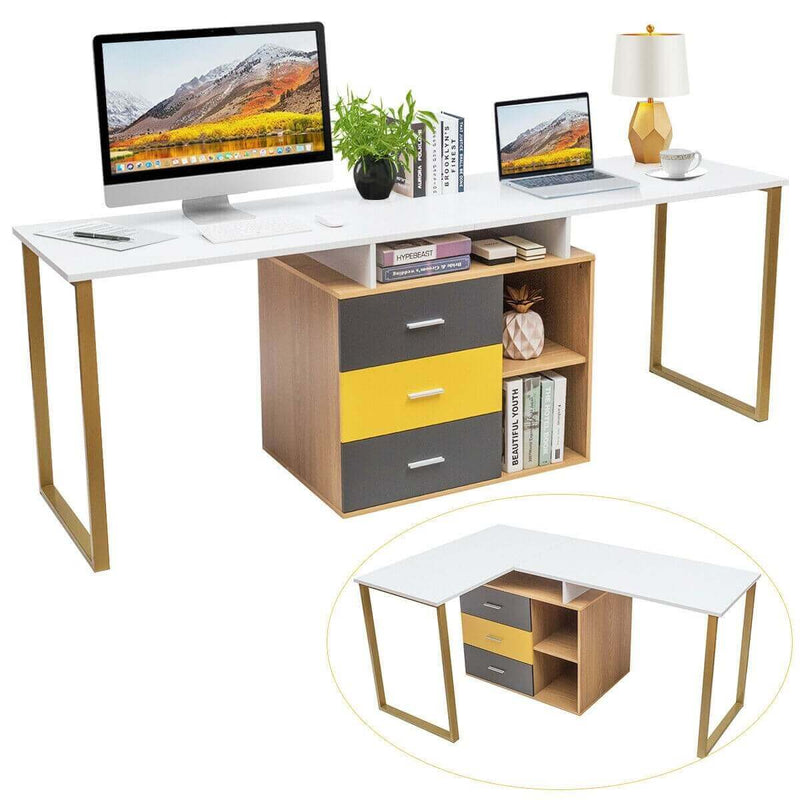 Computer Desk L-Shaped 2 Person Adjustable 87" - Plugsus Home Furniture