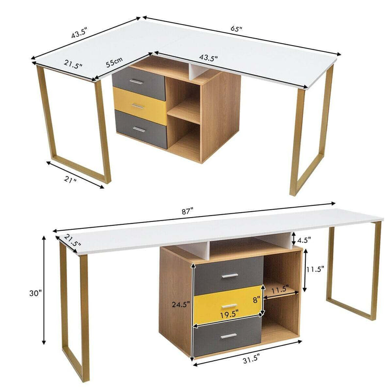 Computer Desk L-Shaped 2 Person Adjustable 87" - Plugsus Home Furniture