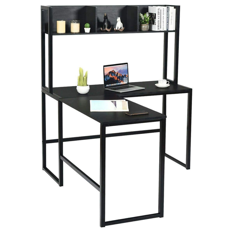 Computer Desk L-Shaped with Bookshelf Corner Desk 55" - Plugsus Home Furniture