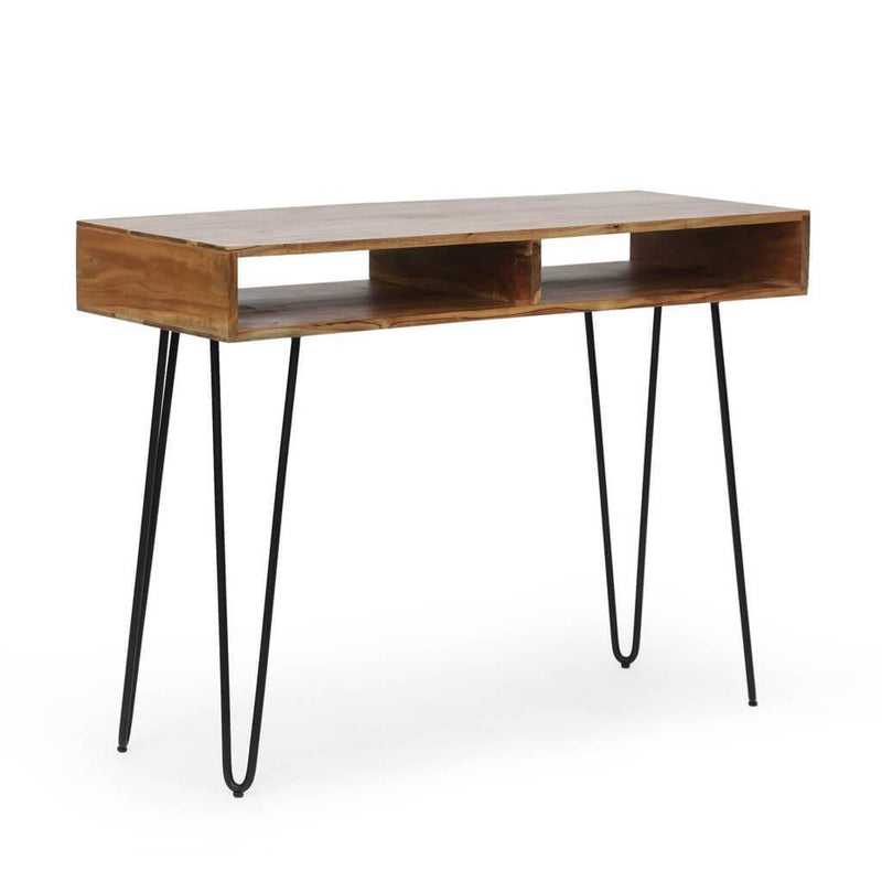 Computer Desk Wooden Handcrafted with Hairpin Legs - Plugsus Home Furniture