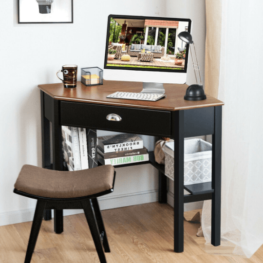 Corner Wooden Laptop Computer Desk - Plugsusa