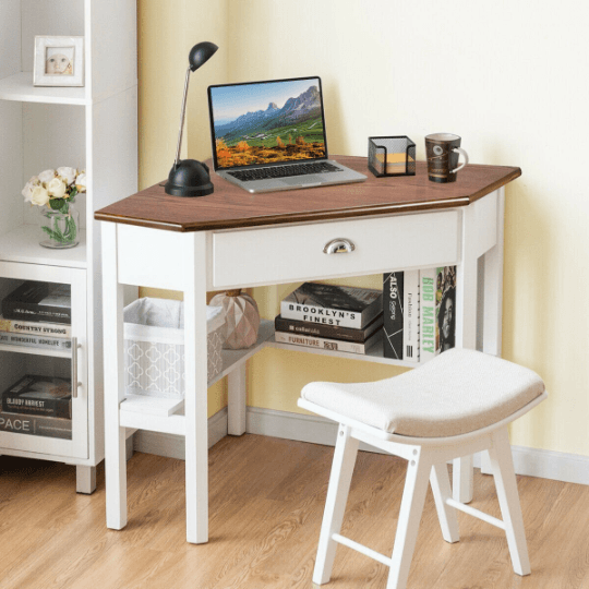 Corner Wooden Laptop Computer Desk - Plugsusa