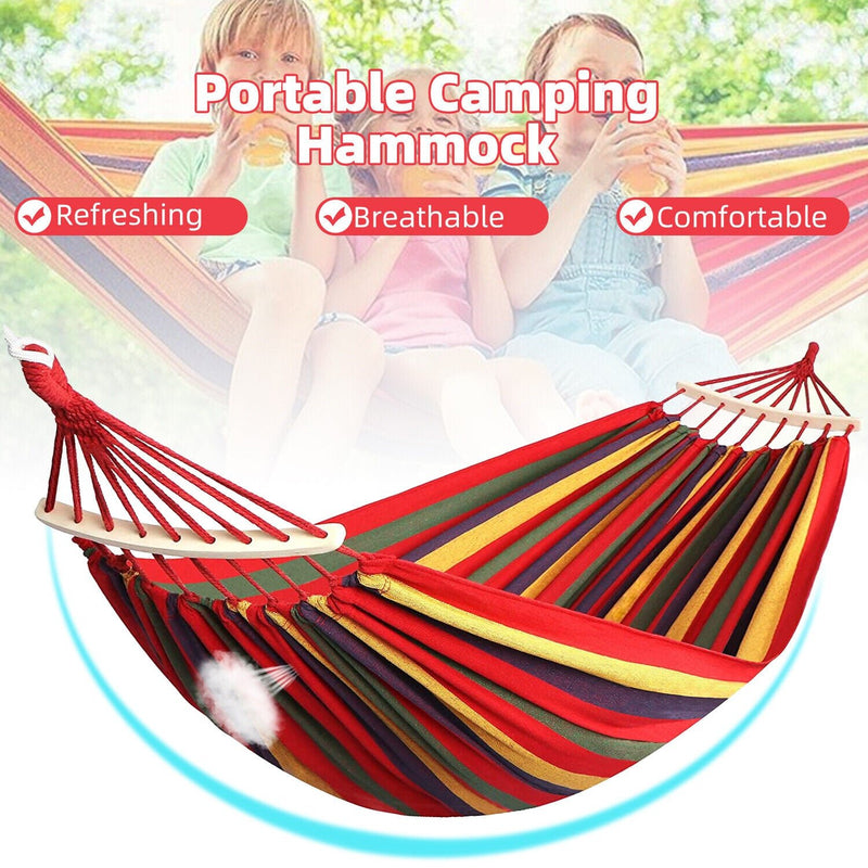 Cotton Rope Hanging Hammock Swing Camping Heavy Duty Canvas Bed Outdoor Garden - Plugsus Home Furniture