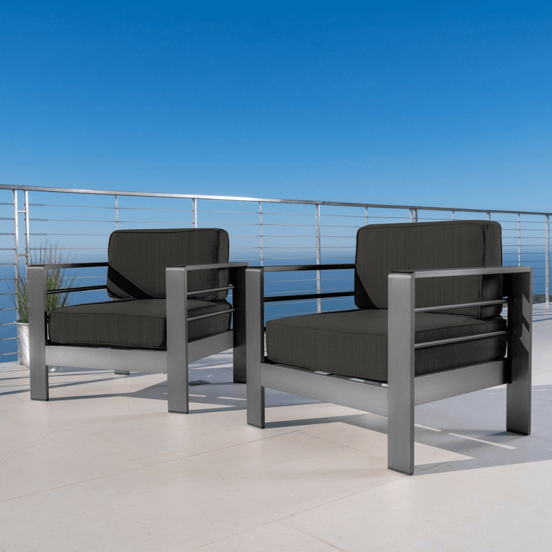 Crested Bay Outdoor Gray Aluminum Club Chairs with Water Resistant Cushions - Plugsus Home Furniture