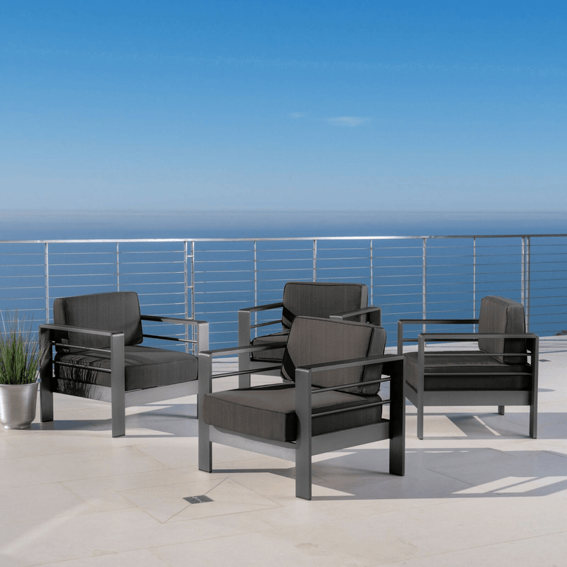 Crested Bay Outdoor Gray Aluminum Club Chairs with Water Resistant Cushions - Plugsus Home Furniture