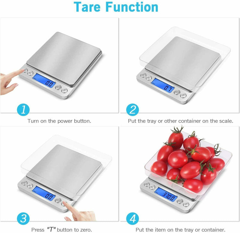 Digital Food Scales 3000g/ 0.1g Gram Scale with 2 Trays Small Jewelry Scale  Unit Conversion/Tare/Count Function for Cooking Food