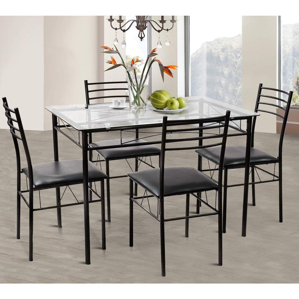 Dining Set Tempered Glass Top Table 5 Pieces - Plugsus Home Furniture