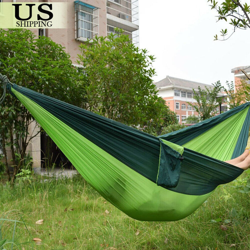 Double Portable Person Camping Travel Parachute Nylon Hammock Swing Bed Outdoor - Plugsus Home Furniture