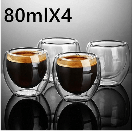 Double Wall Espresso Insulated Glass Cups Set Of 4 80ml Coffee Mug Tea Glasses - Plugsus Home Furniture