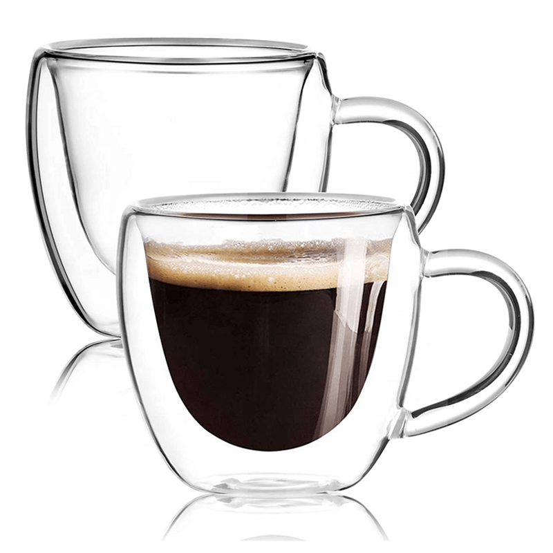Double Wall Insulated 80ml/2.7oz Espresso Coffee Glasses Mugs Cups With Handle - Plugsus Home Furniture