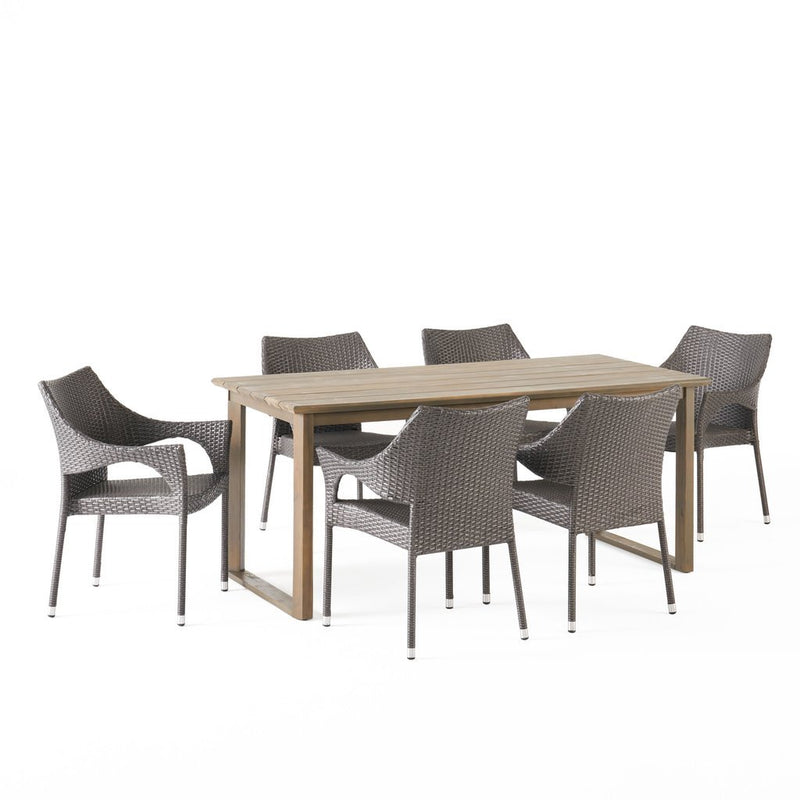 Ellendale Outdoor Acacia Wood and Wicker 7 Piece Dining Set - Plugsus Home Furniture