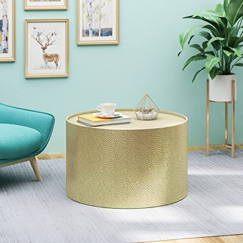 Ethan's Modern Rache Coffee Table - Gold Finish with Hammered Iron - Plugsus Home Furniture