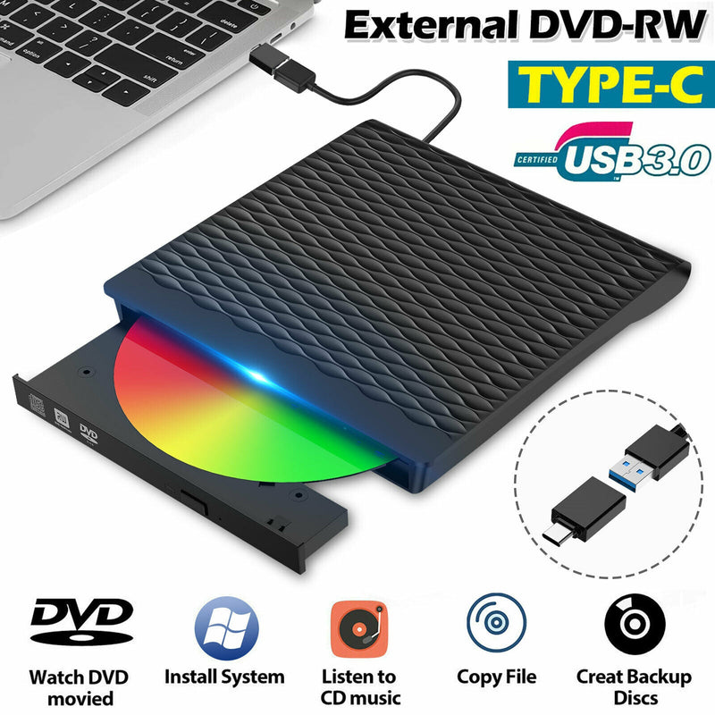 External Slim USB 3.0 CD DVD-/+RW Drive Burner Writer Hard Disk Reader Player PC - Plugsus Home Furniture
