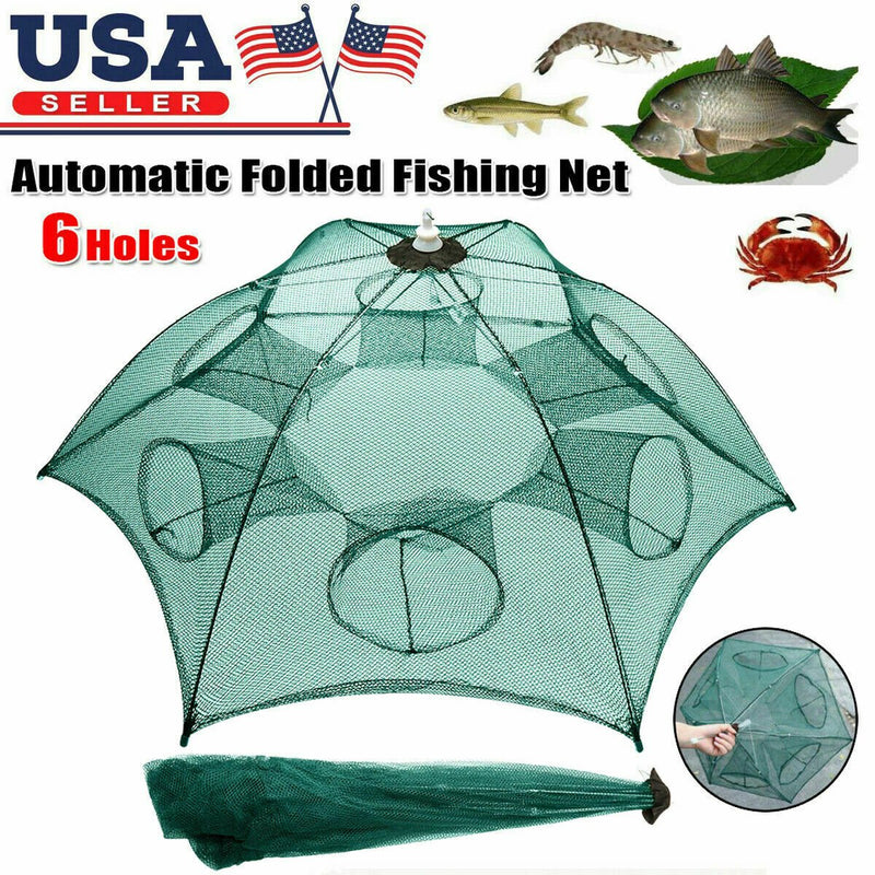 Fishing Trap Net Crab Net Fish Shrimp Minnow Bait Cast Mesh Trap Automatic  Fold