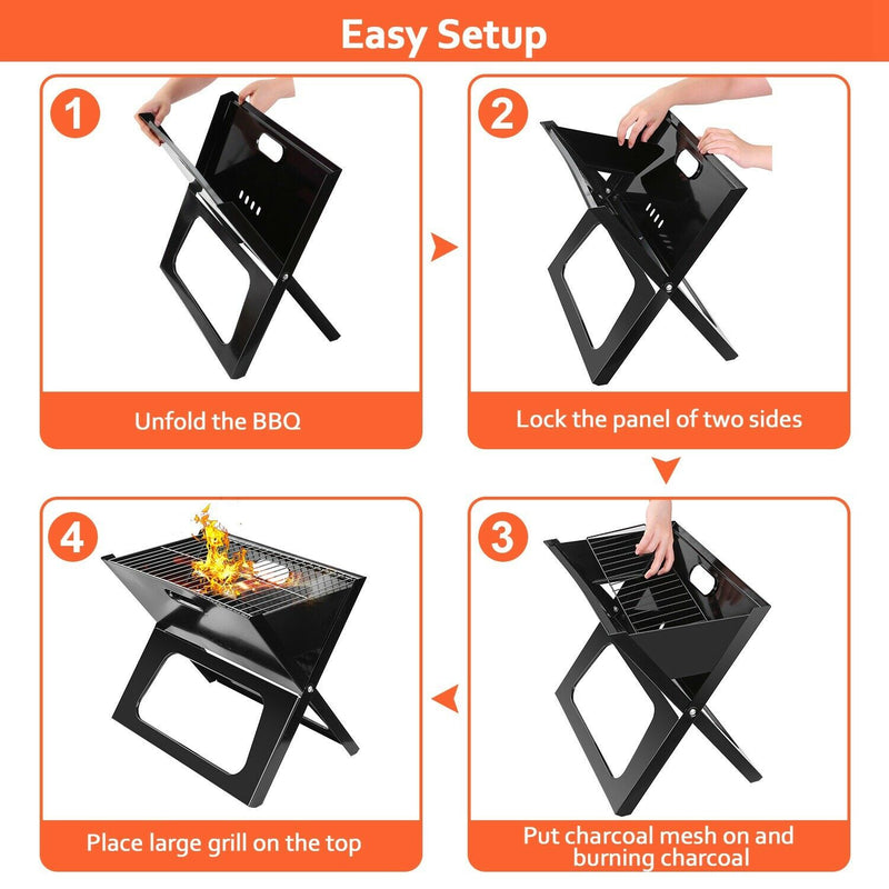 Foldable Compact Barbecue BBQ Grill Charcoal Stove Shish Kabob Camping Cooker - Plugsus Home Furniture
