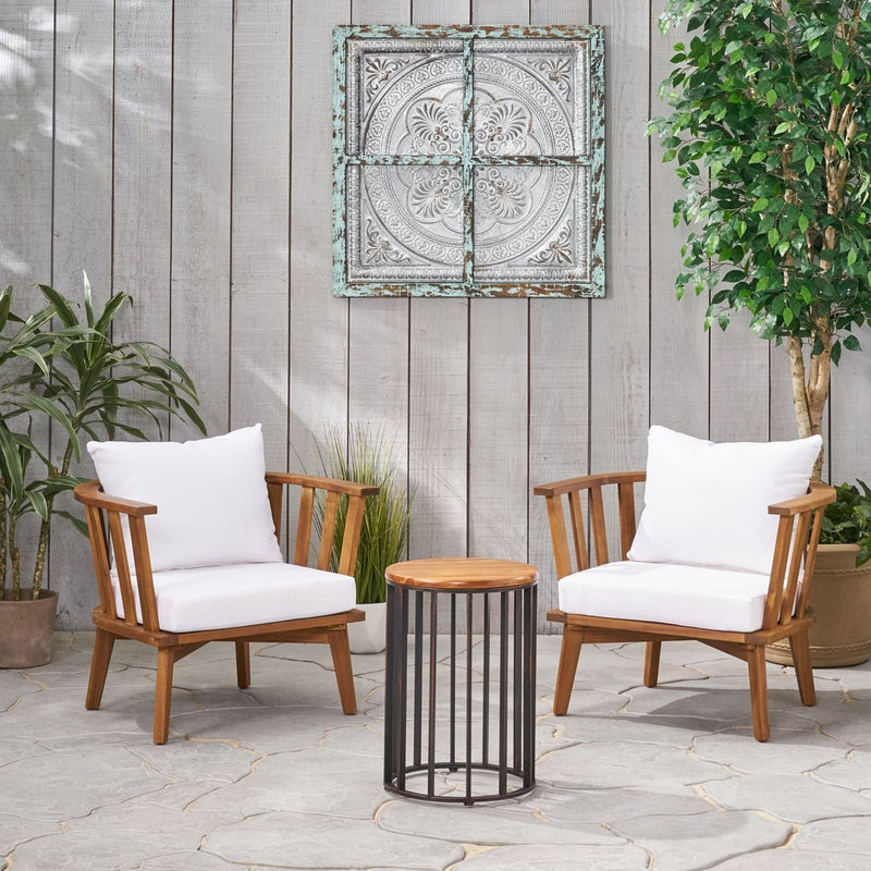 Heloise Outdoor Acacia Wood 2 Seater Club Chairs and Side Table Set - Plugsus Home Furniture