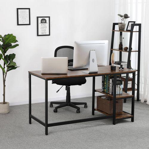 Industrial Modern Office Desk with 2 Side Shelf - Plugsus Home Furniture