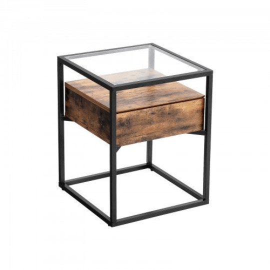 Industrial Side Table Tempered Glass End Table - Plugsusa