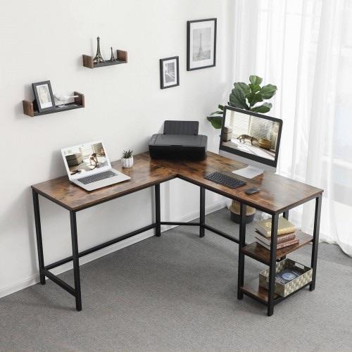 L-Shaped Computer Desk Corner Workstation With Shelves - Plugsusa