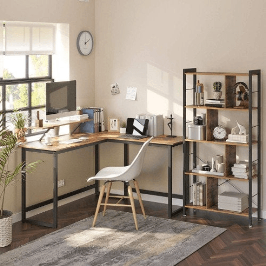 L-Shaped Corner Desk with Monitor Stand - Plugsusa