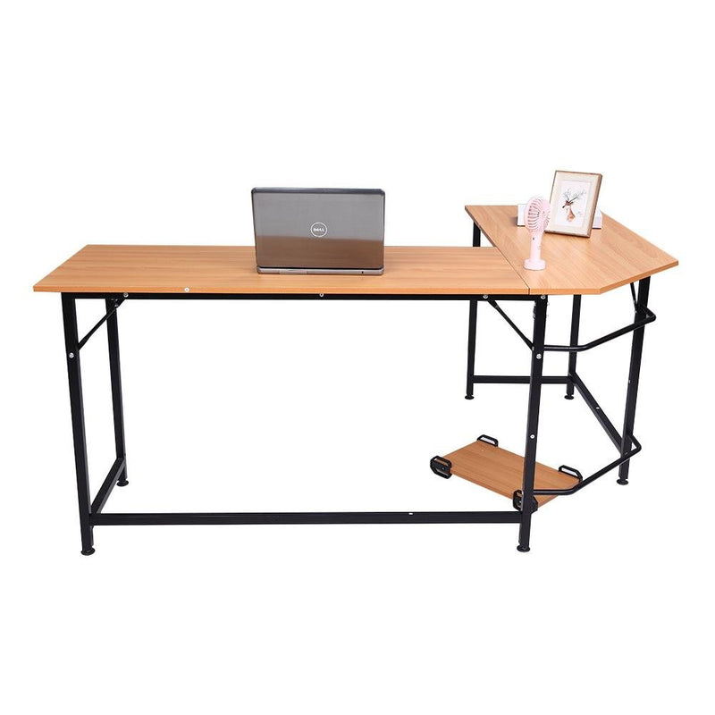 L-Shaped Desktop Computer Desk Beech Wood Color, Office Desk - Plugsus Home Furniture