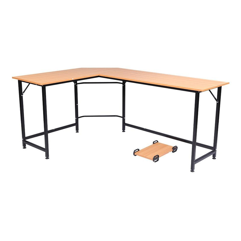 L-Shaped Desktop Computer Desk Beech Wood Color, Office Desk - Plugsus Home Furniture