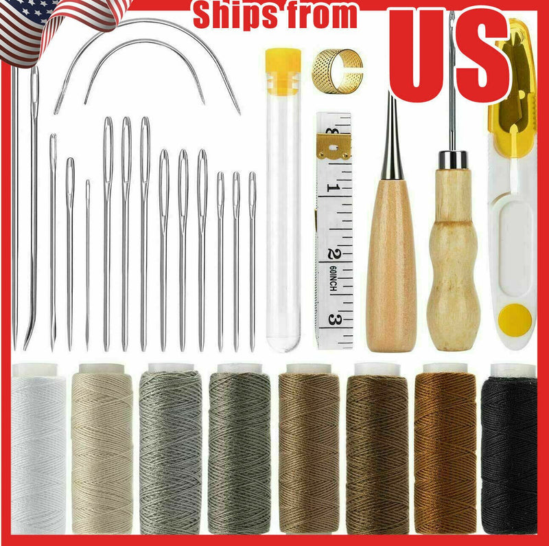 Leather Waxed Thread Stitching Needles Awl Hand Tools Kit for DIY Sewing Craft - Plugsus Home Furniture