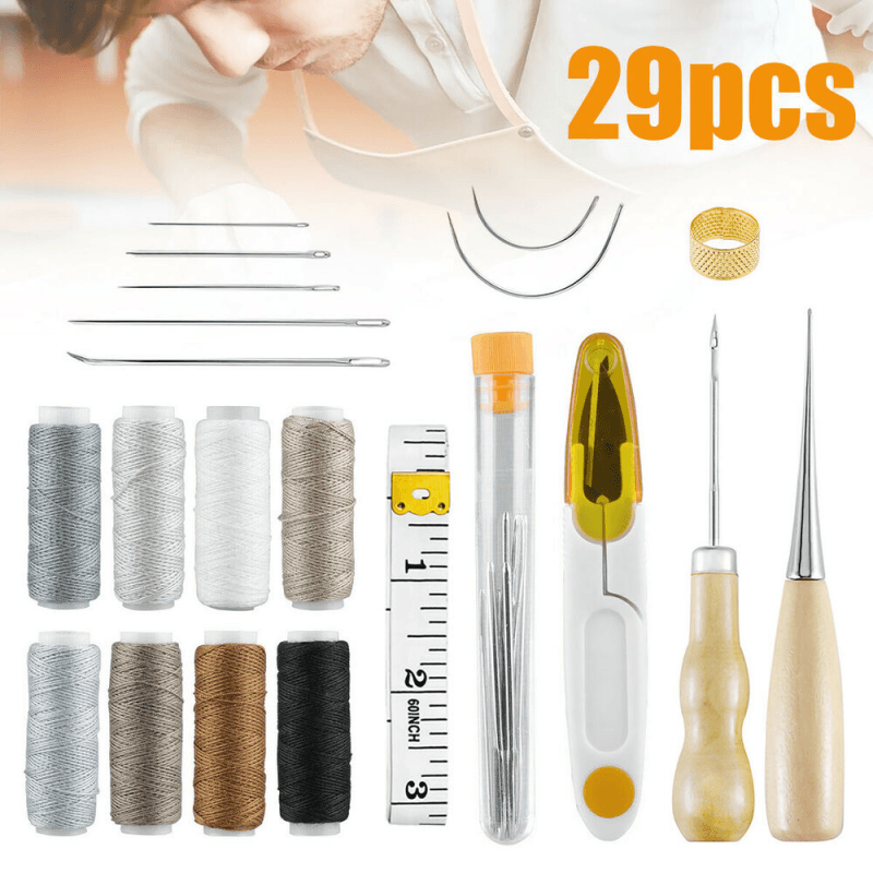 Leather Waxed Thread Stitching Needles Awl Hand Tools Kit for DIY Sewing Craft - Plugsus Home Furniture