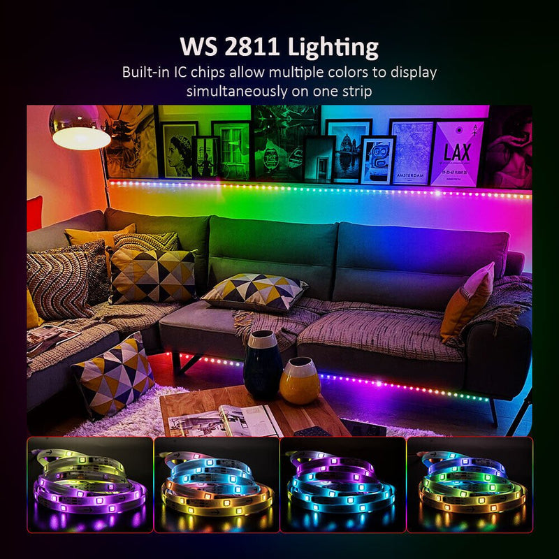 LED Strip Lights RGBIC 2811 TV Backlight Bluetooth APP Control Music Sync Remote - Plugsus Home Furniture