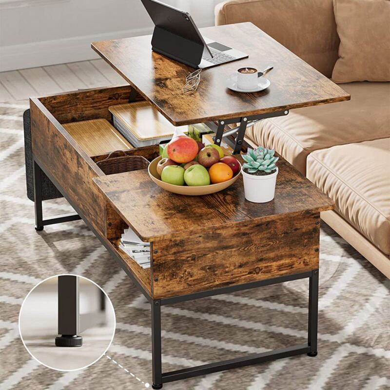 Lift Top Coffee Table Wood Hidden Compartment - Plugsus Home Furniture