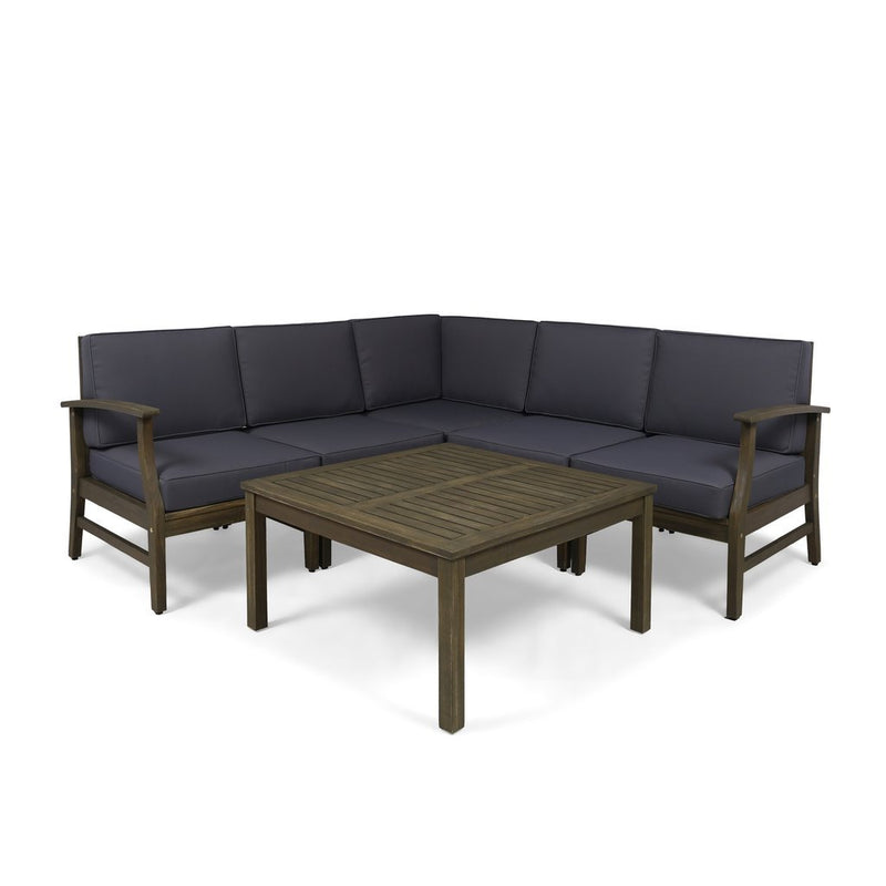 Martina Outdoor 6 Piece Acacia Wood Sectional Sofa and Coffee Table Set - Plugsus Home Furniture