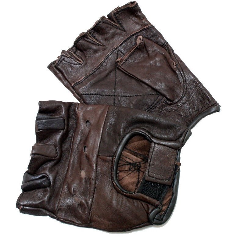 MENS BROWN LEATHER FINGER LESS DRIVING MOTORCYCLE BIKER GLOVES Work Out Exercise - Plugsus Home Furniture