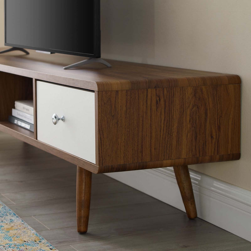 Mid Century 70" Media Console Wood TV Stand in Walnut White - Plugsus Home Furniture